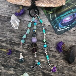 Amazonite Amethyst Gemstone Purse Charm Keychain / Car Mirror Charm